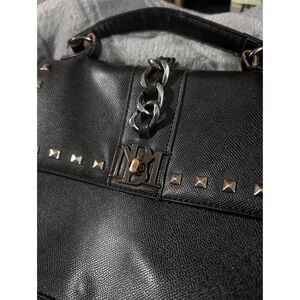 Badgley Mischka Black Studded Chain Accent Satchel Crossbody Bag
